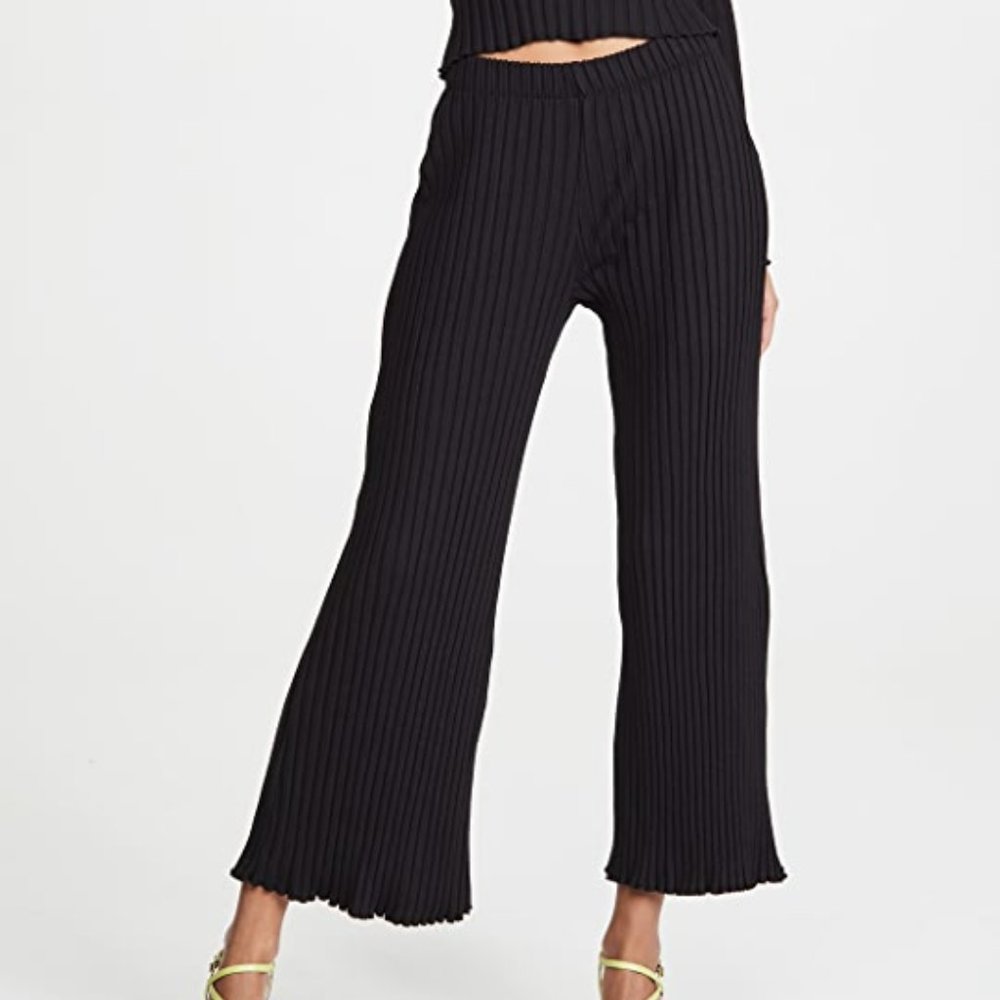 Simon Miller Black Ribbed Wide-Leg Pants